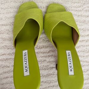 Aquazzura Bright Lime Green Open-Toe Slide Mules